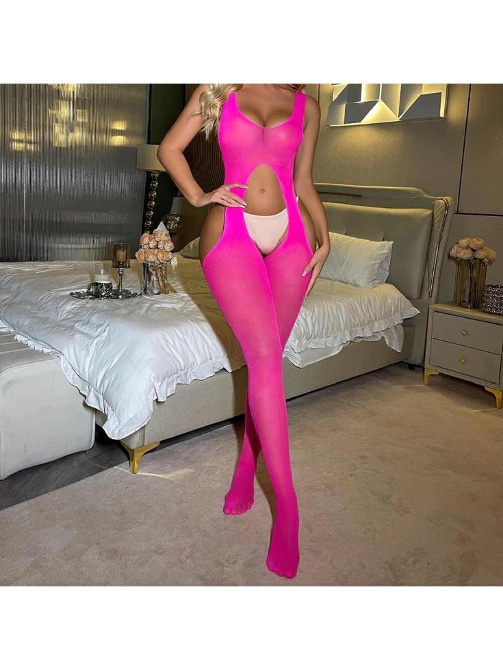 Women's Body Stocking Rose Red Spandex Classic Bodysuit Stockings Lingerie Soft